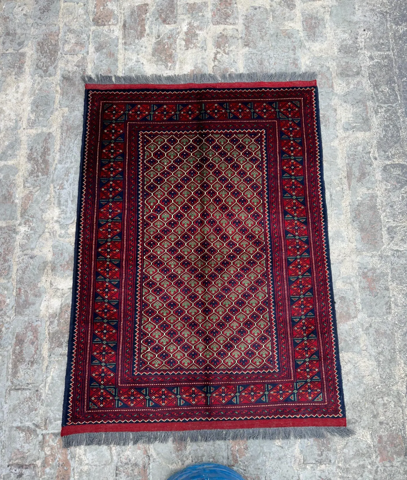 Afghan Turkoman Hand-Knotted Wool Rug 4x5 Luxury Geometric Bokhara Tribal Carpet, Handmade Ersari Rug, Bedroom Rug Kids Rug, Accent Area Rug