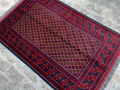Afghan Turkoman Hand-Knotted Wool Rug 3'4x5'4 ft Luxury Geometric Bokhara Tribal Carpet, Handmade Rug, Bedroom