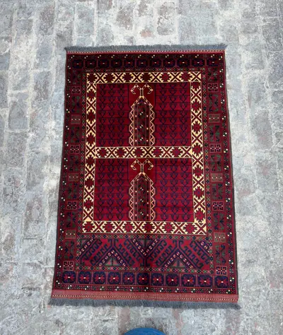 Afghan Turkmen Handmade Wool Rug 3'5x5'2 ft | Ensi Parda Design Wall Hanging | Tribal Geometric Area Carpet, L