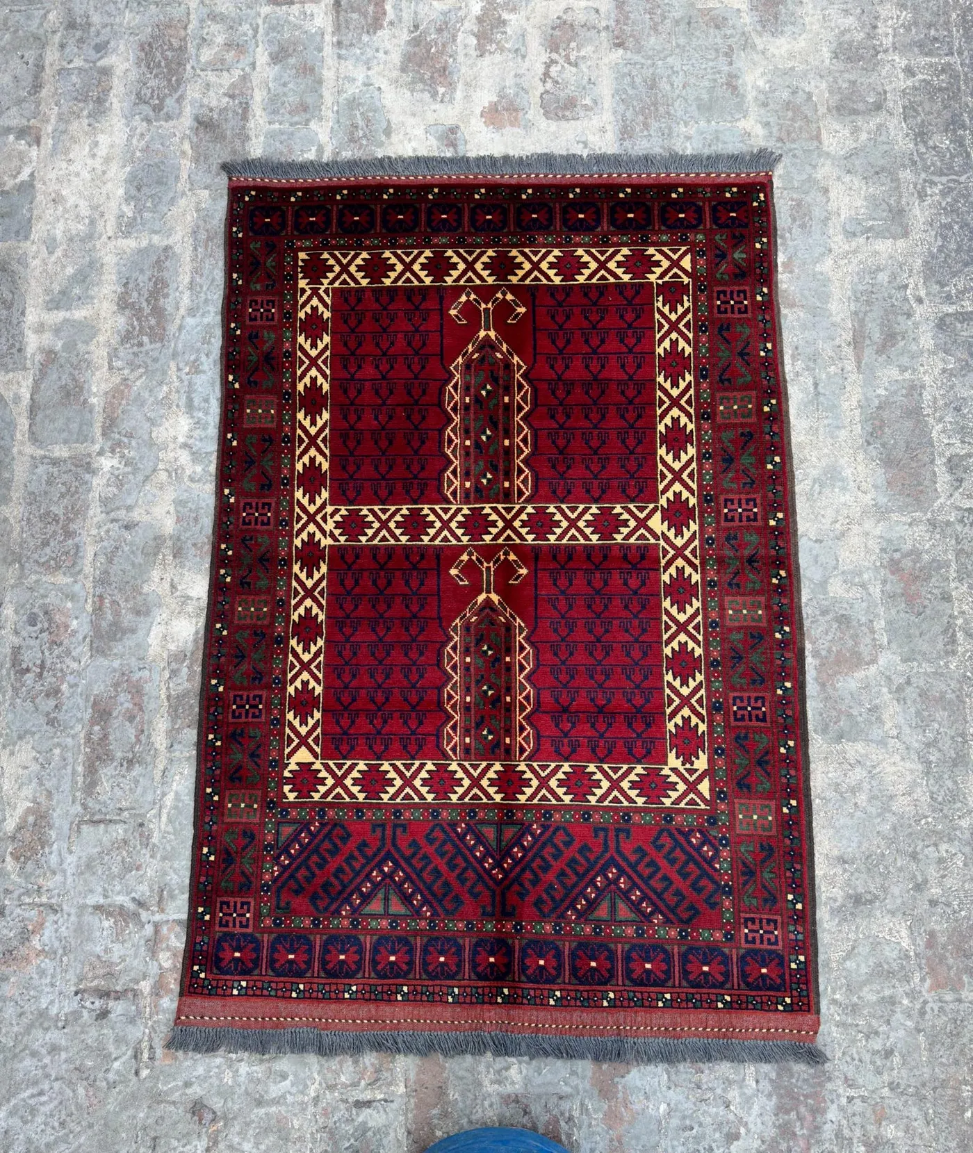 Afghan Turkmen Handmade Wool Rug 3'5x5'2 ft | Ensi Parda Design Wall Hanging | Tribal Geometric Area Carpet, Living Room Rug, Kids Rug