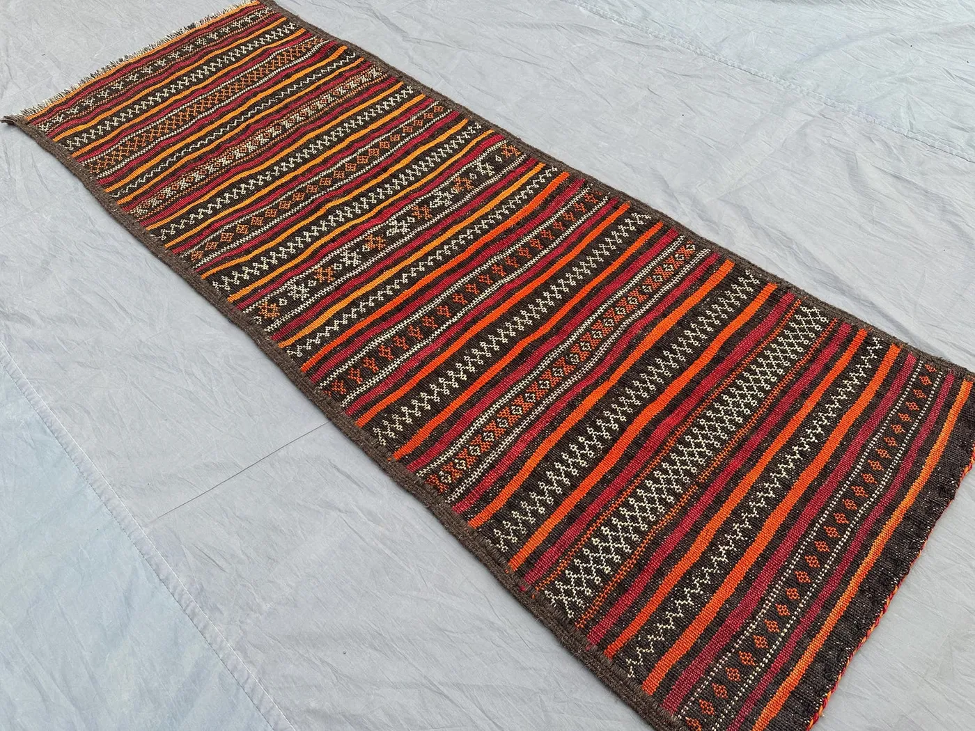 2'3x6'2 ft Antique Afghan Flat Weave Runner Rug | Handwoven Geometric Maldari Wool Carpet | Tribal Hallway Rug | Vintage Striped Runner rug