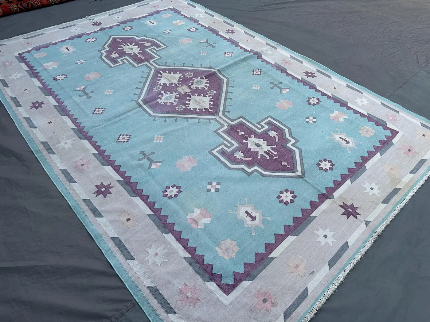 6x9 Vintage Afghan Flat Weave Kilim Rug Handmade Sumak Wool Carpet Soft Pastel Geometric Rug | Navajo Style Tribal Area Rug, Farmhouse Decor