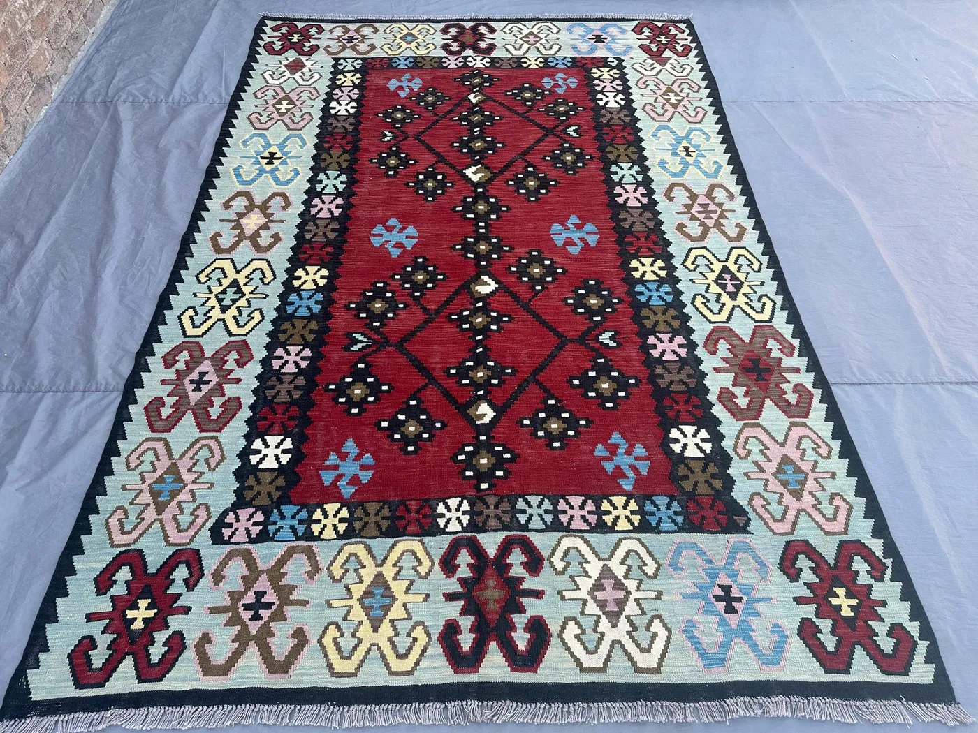 7x10 Afghan Kilim Rug | Handwoven Wool Flat Weave Carpet | Navajo Style rug Tribal Geometric Pattern | Boho Oriental Decor | Large Area Rug