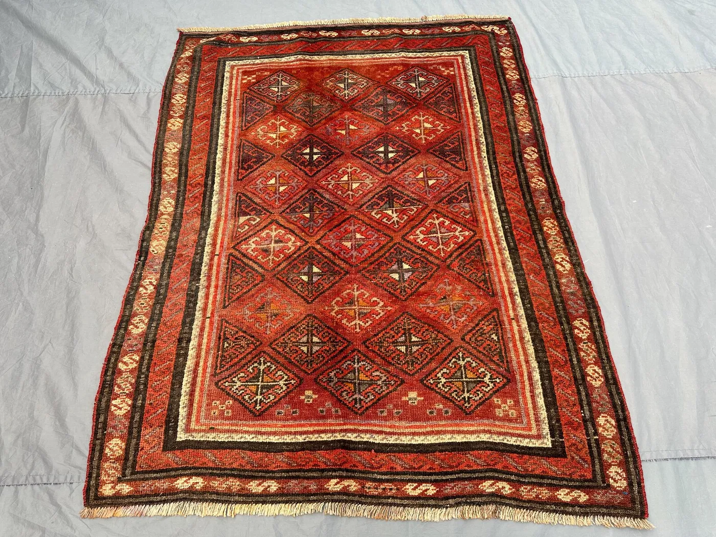 5 x 6 ft Vintage Afghan Hand Knotted Distressed Caucasian Style Rug, Turkish Inspired Geometric Design, Soft Pile | farmhouse decor rug