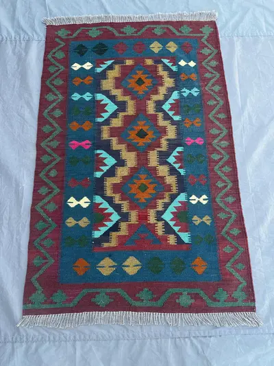 3.1x4.10 ft, Afghan Kilim Rug | Handmade Flat Weave Wool Carpet | Tribal Modern Geometric Design | Colorful Bo