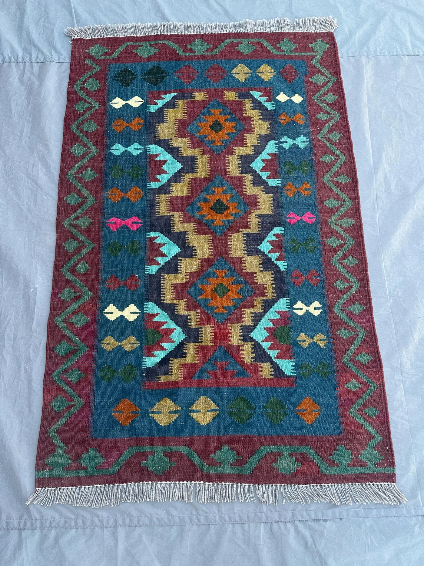3.1x4.10 ft, Afghan Kilim Rug | Handmade Flat Weave Wool Carpet | Tribal Modern Geometric Design | Colorful Boho Decor | Small Accent Rug