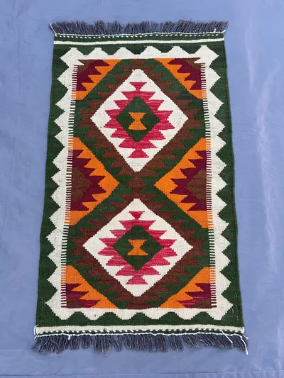Afghan Mini Kilim Rug, 2x3 Handwoven Wool Flat Weave | Tribal Accent Rug | Geometric Colorful Carpet | Small B