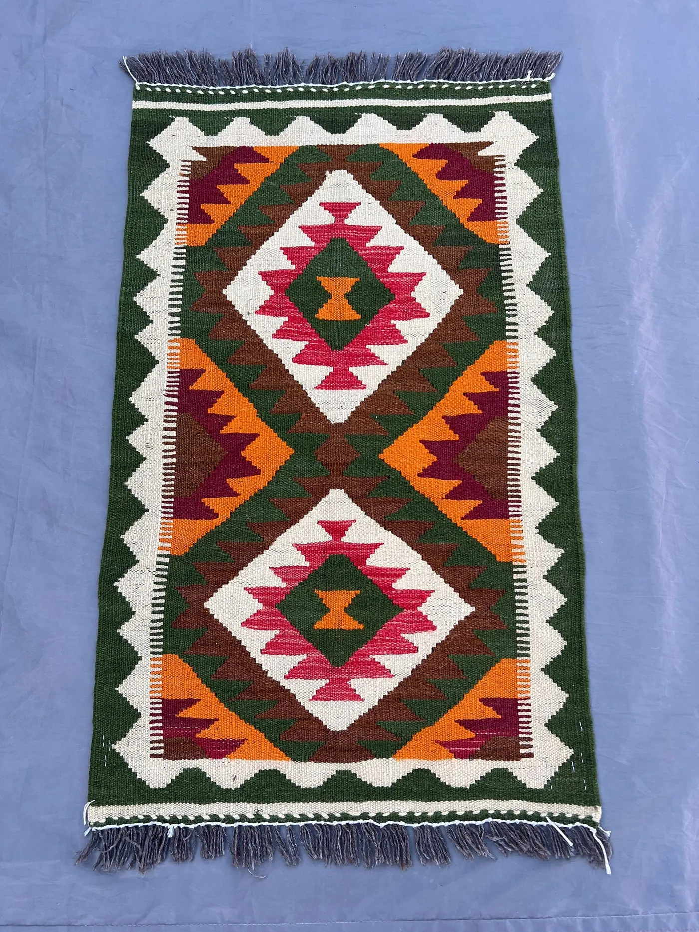 Afghan Mini Kilim Rug, 2x3 Handwoven Wool Flat Weave | Tribal Accent Rug | Geometric Colorful Carpet | Small Boho Entryway Rug, Bathroom rug