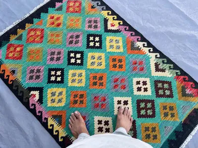 3'4x5 ft Afghan Kilim Rug, Handwoven Wool Flat Weave | Colorful Diamond Tribal Carpet | Multicolor Boho Accent