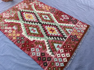 3.5x5.0 ft, Afghan Kilim Rug | Handmade Wool Flat Weave Carpet | Tribal Geometric Pattern | Boho Colorful Acce