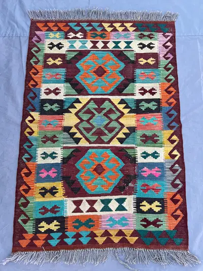 Afghan Kilim Rug 2'11x4'3 ft | Colorful Small Wool Flatweave Rug | Tribal Handmade Accent Rug | Boho Entryway 