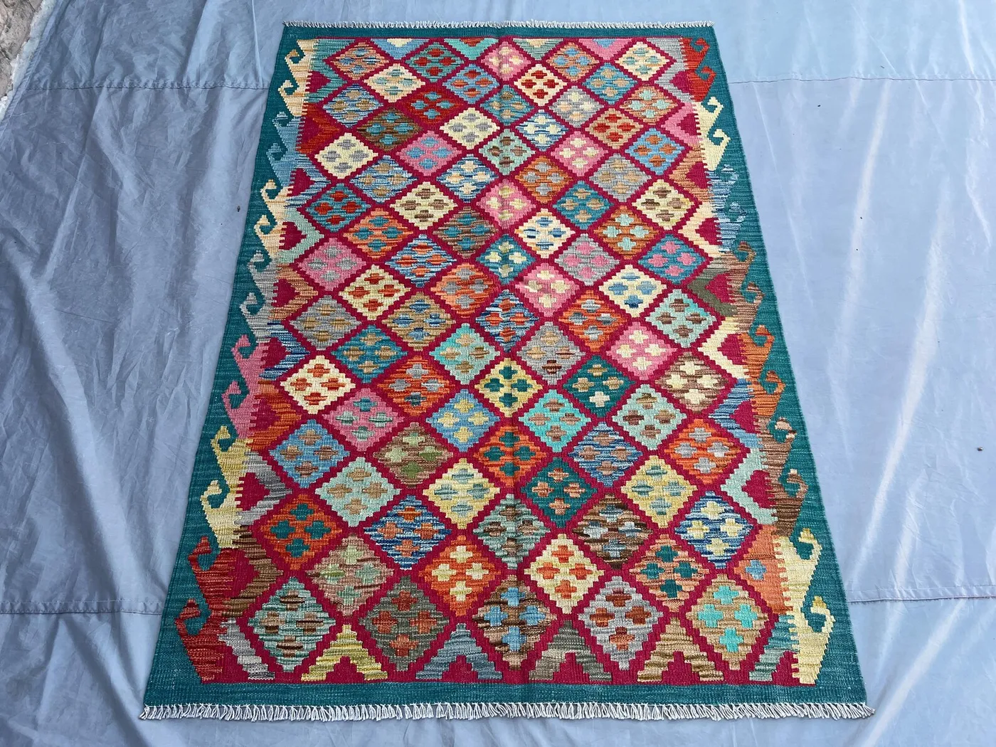 Afghan Kilim Rug 4x6 Handwoven Flat Weave Wool Rug, Colorful Modern Tribal Carpet, Natural Dye Area Rug, Boho Living Room Decor, Kitchen Rug