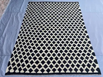 Afghan Kilim Rug 5'10x8 ft | Black Ivory Flatweave Wool Rug | Handmade Modern Tribal Carpet | Boho Minimalist 
