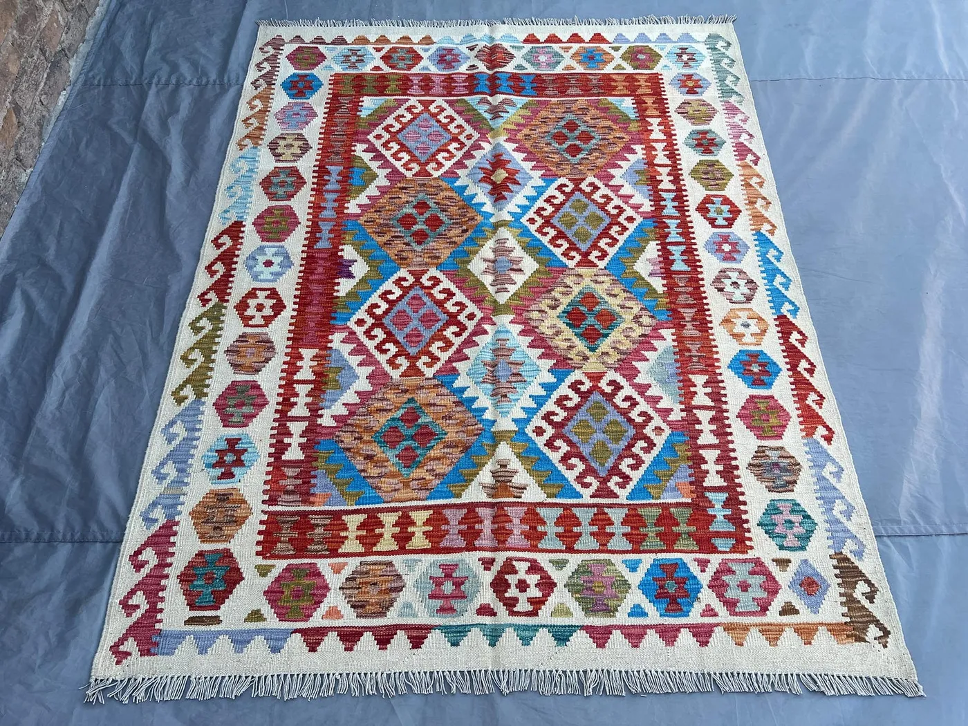 Afghan Kilim Rug 5x7 | Flat Weave Wool Area Rug | Handwoven Tribal Carpet | Colorful Boho Decor | Geometric Living Room Rug, Bedroom Rug