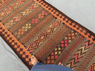 4.2x9.7 ft Antique Afghan Kilim Rug | Hand Woven Flat Weave Wool Runner | Turkish Style Tribal Geometric Vinta