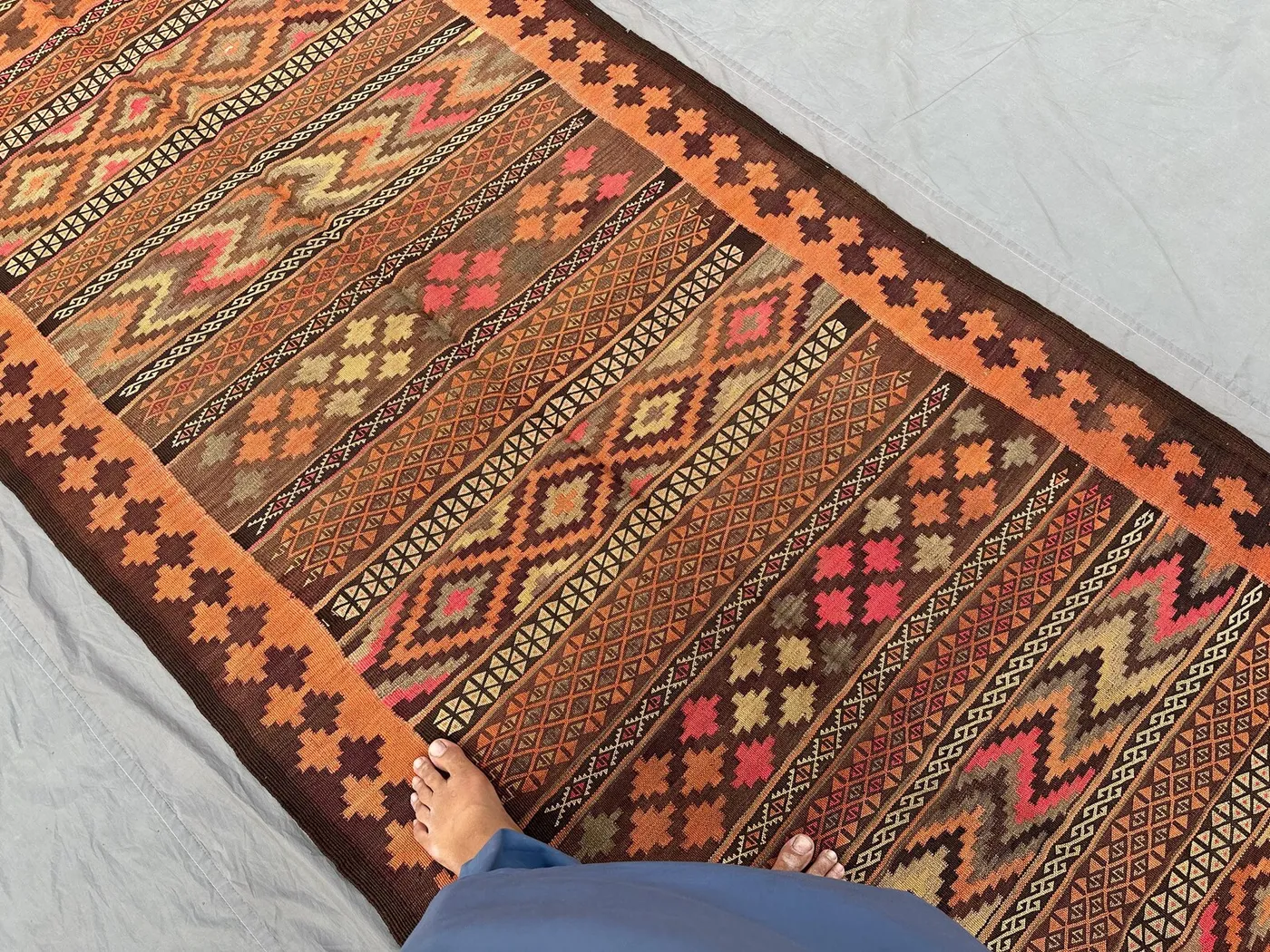 4.2x9.7 ft Antique Afghan Kilim Rug | Hand Woven Flat Weave Wool Runner | Turkish Style Tribal Geometric Vintage Carpet | Hallway Rug Decor