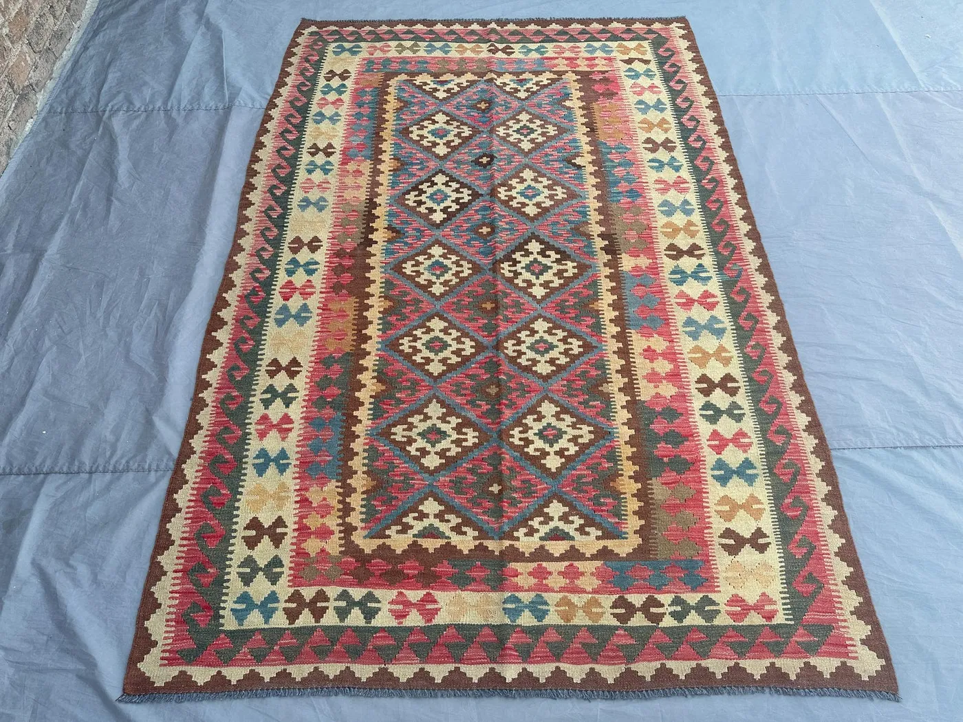 6x9 Afghan Kilim Rug | Handmade Wool Flat Weave Carpet | Tribal Geometric Pattern | Multicolor Boho Decor | Oriental Living Room Rug, Boho