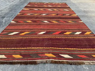 5'2x9'1 ft Antique Afghan Baluchi Tribal Kilim Rug Handmade Turkmen Kilim Flat Weave Wool Rug, Turkish Style K