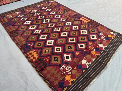 5'1x7'7 ft Antique 1940s Handmade Kilim Rug Afghan Flat Weave Wool Carpet Tribal Geometric Area Rug Vintage De
