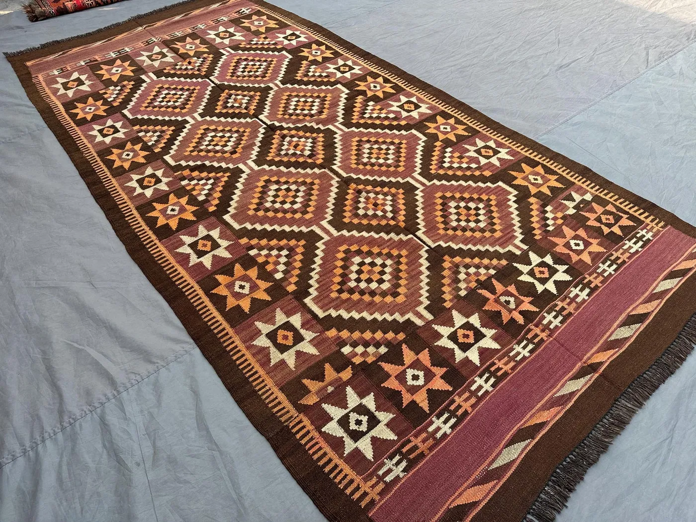5x10 Afghan Kilim Rug, Handmade Tribal Wool Flat Weave Carpet | Faded Terracotta Tones Wide Runner | Ethnic Geometric Hallway Area Rug Decor