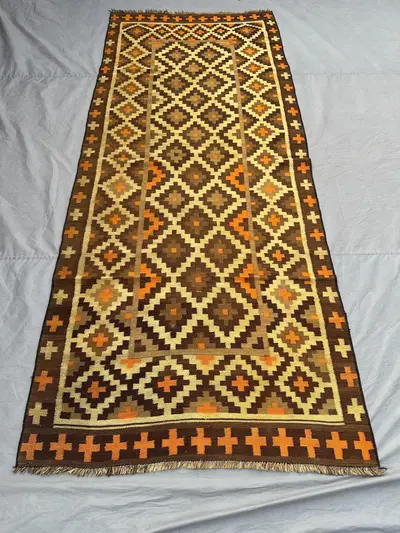 4x10 Afghan Kilim Rug | Handwoven Flat Weave Geometric Runner | Long Turkish Style Wool Kilim | Rustic Boho Ha