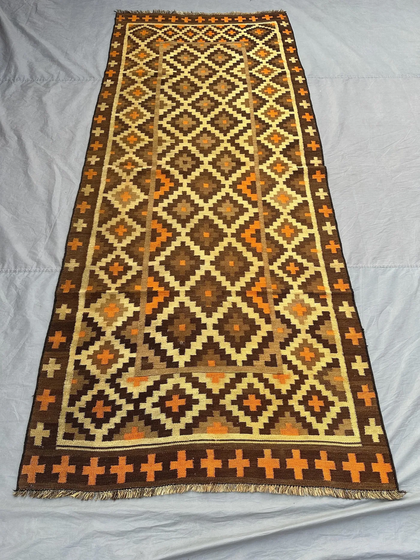 4x10 Afghan Kilim Rug | Handwoven Flat Weave Geometric Runner | Long Turkish Style Wool Kilim | Rustic Boho Hallway Floor Rug | Entryway Rug