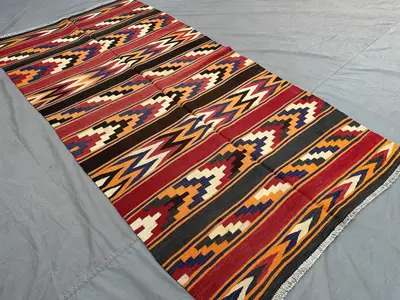 4'5x8 ft Antique Baluchi Kilim Rug | Hand Woven Flat Weave Wool Maldari Design Rug |Turkish Style Tribal Geome