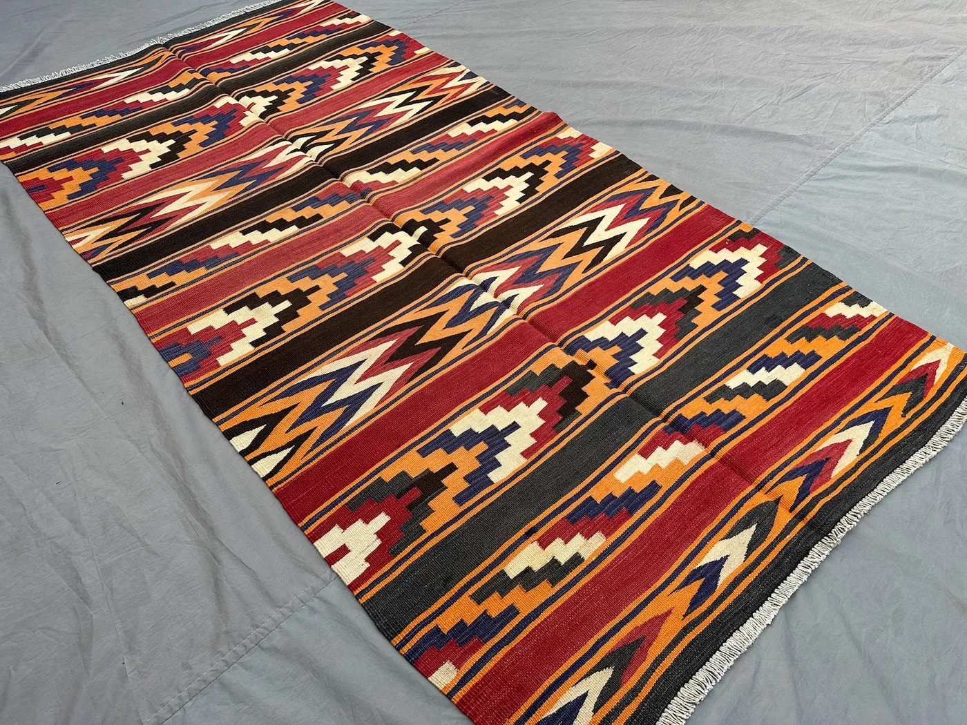 4'5x8 ft Antique Baluchi Kilim Rug | Hand Woven Flat Weave Wool Maldari Design Rug |Turkish Style Tribal Geometric Carpet, Vintage Rug Decor