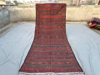 4'5x10'4 ft Antique Afghan Baluchi Kilim Rug | Handwoven Tribal Runner | Vintage Flatweave Wool Carpet | Rusti