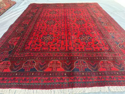 Afghan Turkoman Tribal Rug 5'2x6'5 ft Handmade Bukhara Carpet | Khal Mohammadi Geometric Wool Rug, Traditional