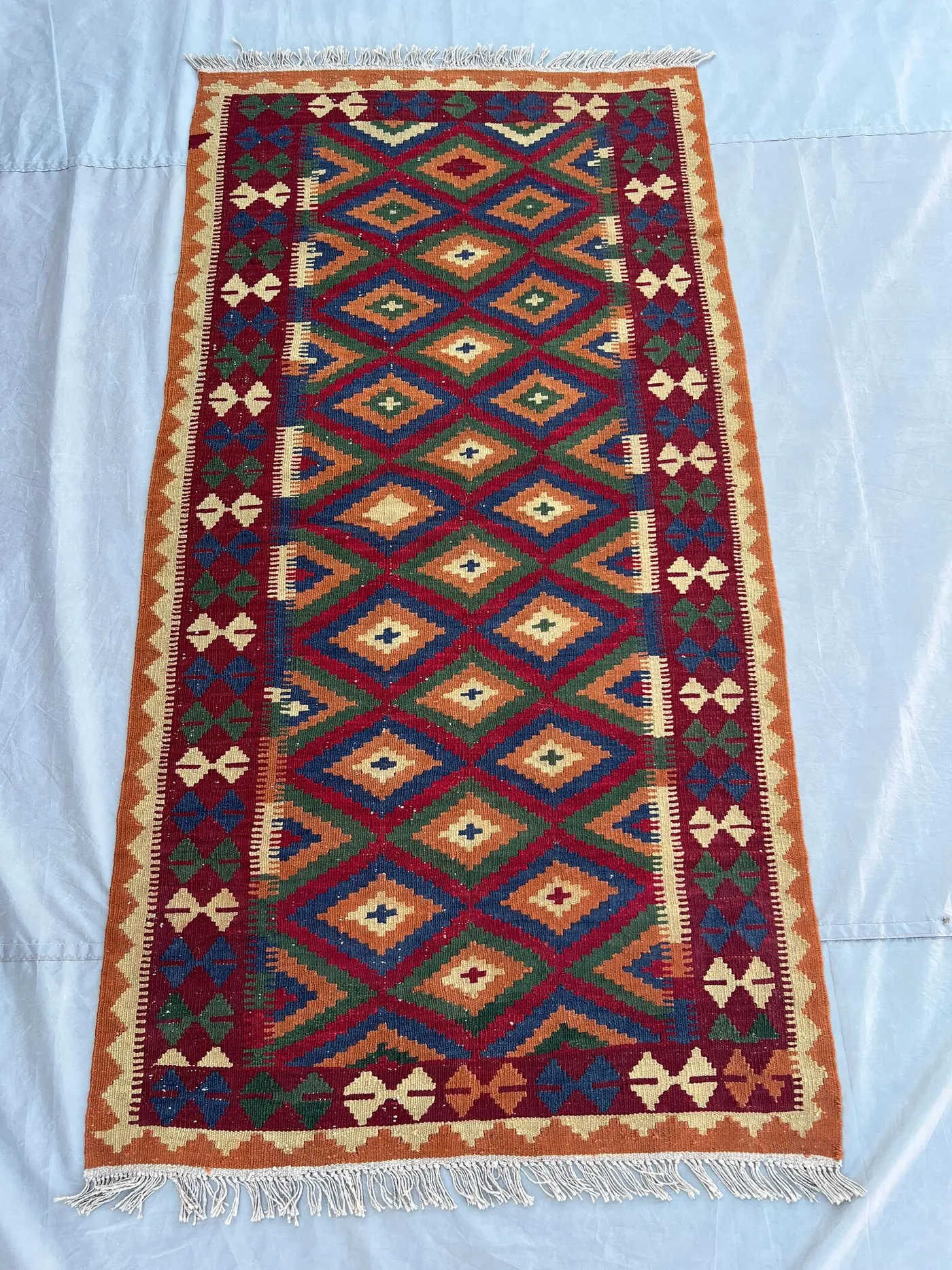 4x7 Navajo Style Kilim Rug, Afghan Handmade Wool Flat Weave, Tribal Geometric Wool Rug | Natural Dye Carpet | Boho Rustic Decor, Kitchen rug