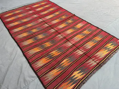 4.6x7.4 ft Afghan Kilim Rug | Vintage Flat Weave Tribal Runner | Handmade Turkish Style Wool Rug | Boho Red St