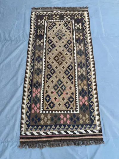 Handwoven Afghan Kilim Rug, Vintage Flatweave Wool Rug, Tribal Geometric Boho Carpet, Ethnic Nomadic Home Deco