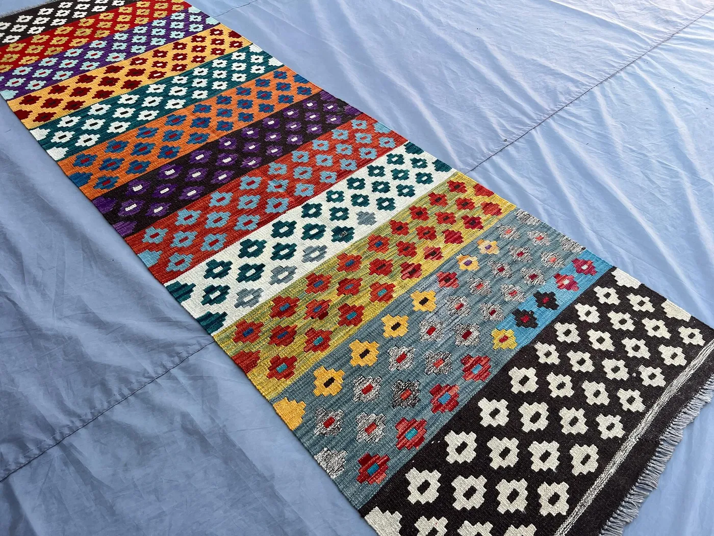 Afghan Kilim Runner Rug 3x10 Colorful Striped Wool Flat Weave Rug | Handwoven Tribal Hallway Rug, Long Entryway Carpet, Turkish Style Kilim