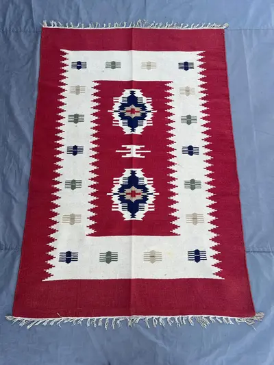 Red Afghan Kilim Rug 4x6 | Handwoven Flat Weave Wool Rug | Boho Tribal Accent | Bold Geometric Carpet | Living