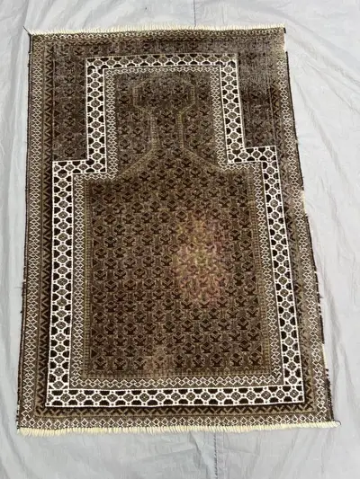 2'10" x 4'2" Low Pile Antique Afghan Baluchi Prayer Rug, Rare Hand-Knotted Wool, Geometric Design, Vintage Tri
