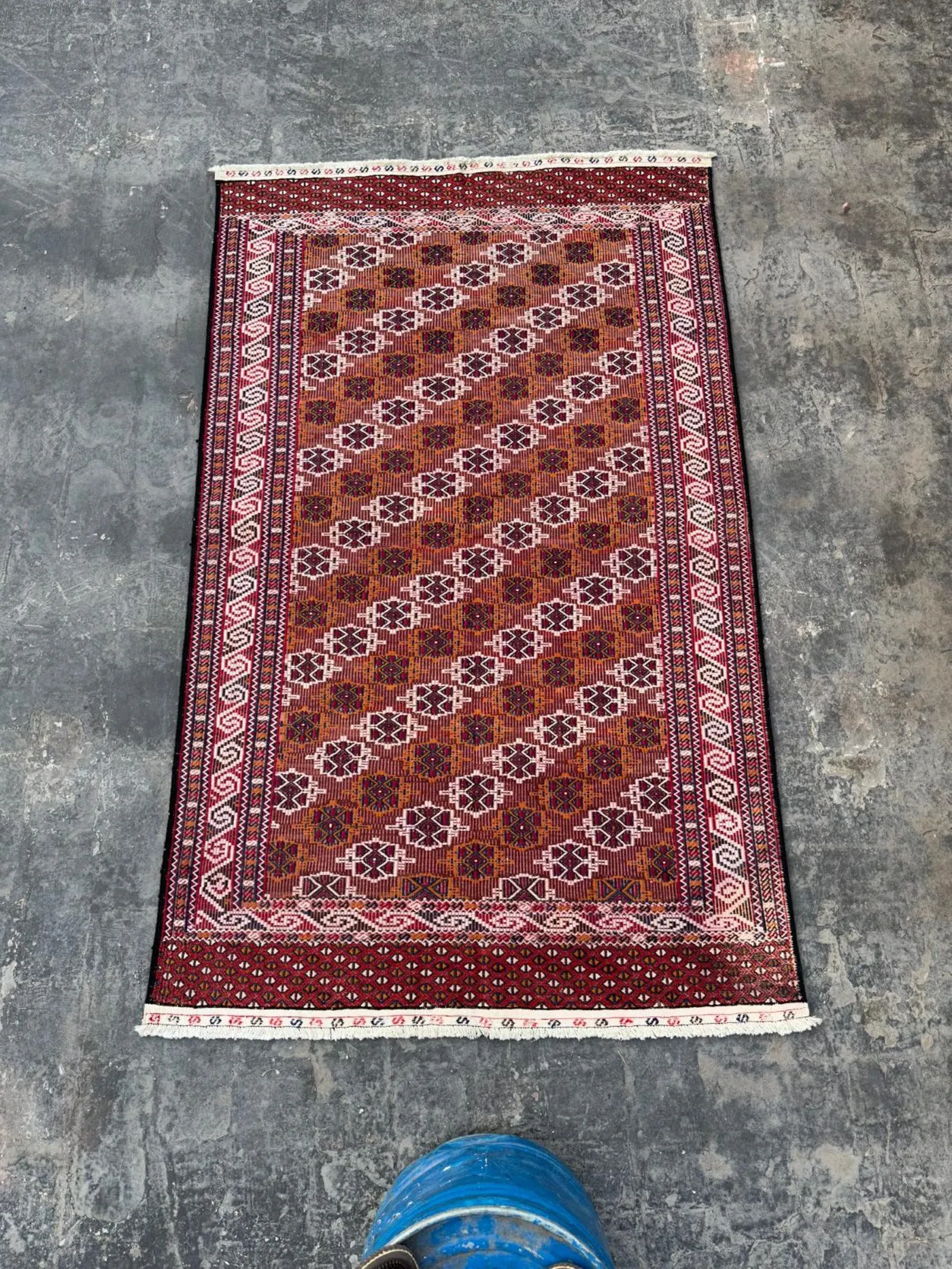 3'10x6'4 Feet Afghan Handmade Sumak Rug Tribal Wool Kilim Rug High Quality Kilim Decorative Flat Weave Rug One of a Kind, Turkmen Faded Rug