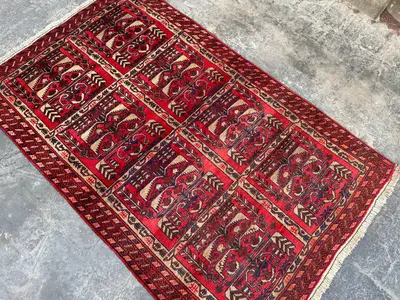 Antique Turkmen Tribal Rug 3'7x5'9 ft | Handmade Geometric Ersari Wool Rug | Caucasian Style One-of-a-Kind Are