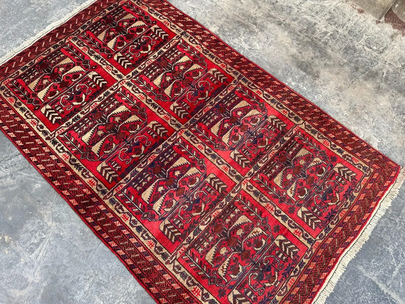 Antique Turkmen Tribal Rug 3'7x5'9 ft | Handmade Geometric Ersari Wool Rug | Caucasian Style One-of-a-Kind Area Carpet, Accent Bedroom Rug