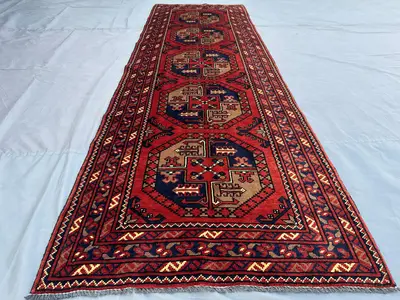 3x9 Afghan Turkmen Runner Rug, Hand-Knotted Bukhara Runner, Tribal Wool Hallway Rug, Elegant Handmade Carpet E