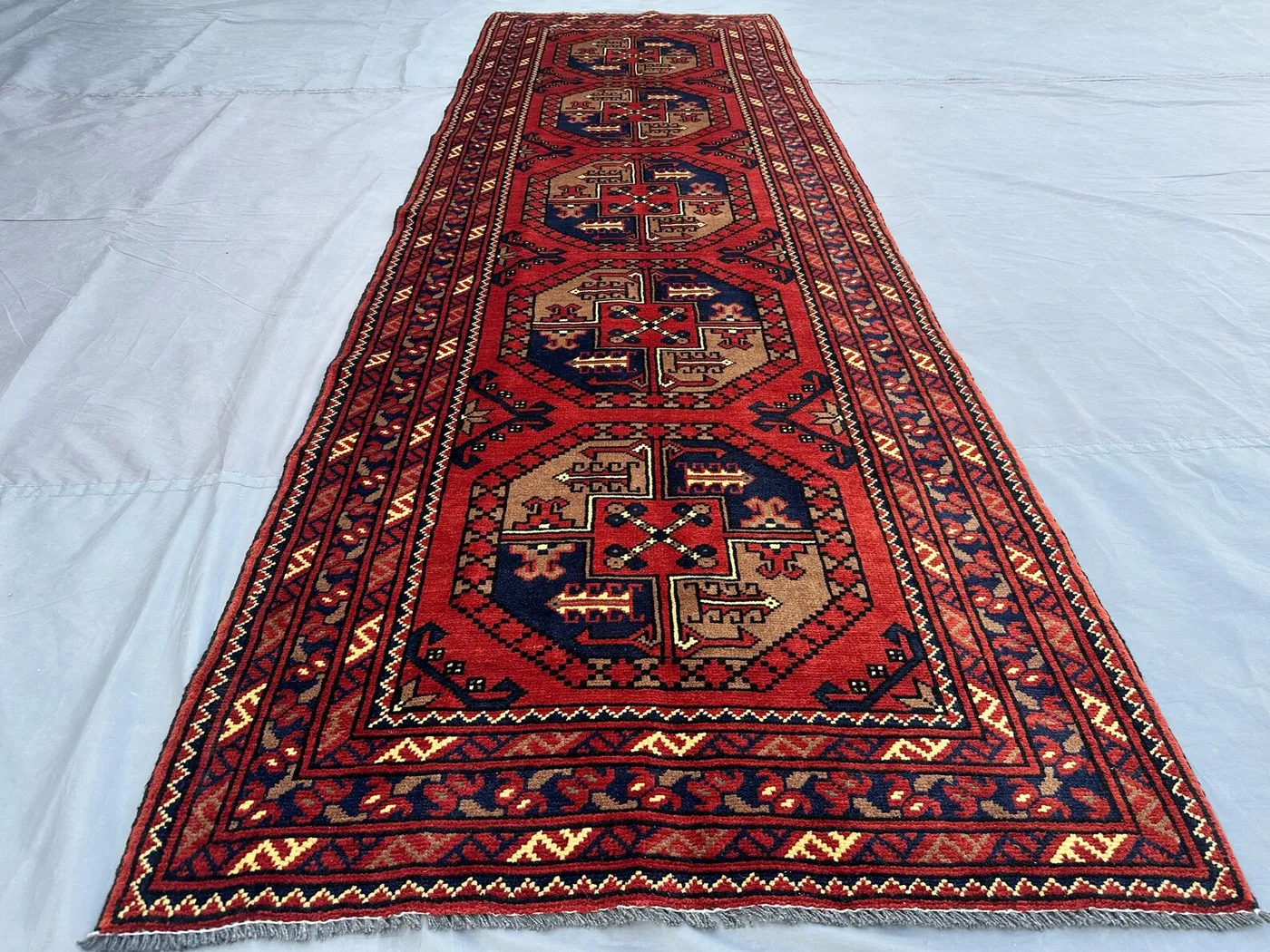 3x9 Afghan Turkmen Runner Rug, Hand-Knotted Bukhara Runner, Tribal Wool Hallway Rug, Elegant Handmade Carpet Enterway Rug Home decor