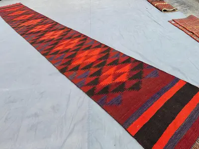 2x15 Long Kilim Runner | Handwoven Wool Afghan Tribal Rug | Red Geometric Flatweave Rug | Vintage Hallway Carp