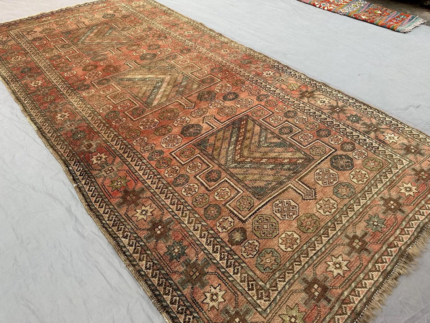 5'5 x 11'1 ft Antique Turkish Inspired Runner Rug, Hand Knotted Wool Carpet, Caucasian Kazak Geometric Design, Rare Faded Oriental Rug Decor