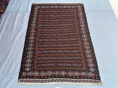 4'4 x 6'2 ft Vintage Afghan Rug, Hand Woven Kilim Rug, Tribal Geometric Flatweave Boho Decor, Oriental Handmad
