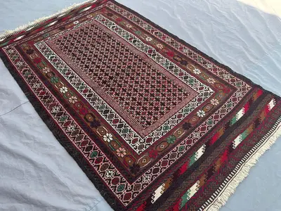 3'9 x 6'1 ft Vintage Afghan Rug, Hand Woven Sumak Kilim Rug, Geometric Tribal Pattern Wool Rug, Flatweave Area