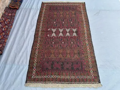 3'10 x 6'8 ft vintage Afghan rug, hand woven tribal kilim rug, geometric design soft flat weave Rug, Handmade 