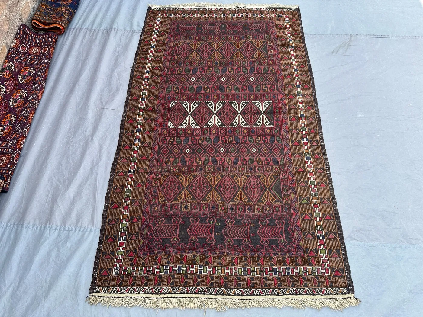3'10 x 6'8 ft vintage Afghan rug, hand woven tribal kilim rug, geometric design soft flat weave Rug, Handmade No pile Rug, Bedroom rug