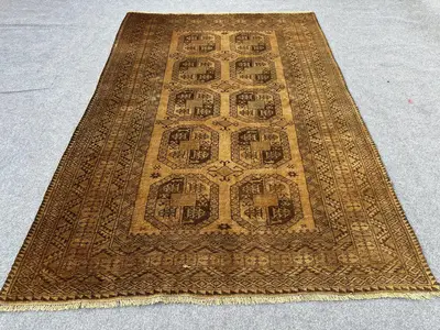 Afghan Hand-Knotted Turkmen Tribal Rug 5.3x7.10 ft - Elephant Foot Design Wool Area Carpet, Moroccan Rug, Livi
