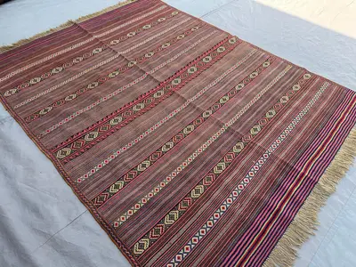 4'9 x 6'4 ft vintage Afghan hand woven kilim rug, striped tribal flat weave bohemian décor Rug, Top Quality Bo