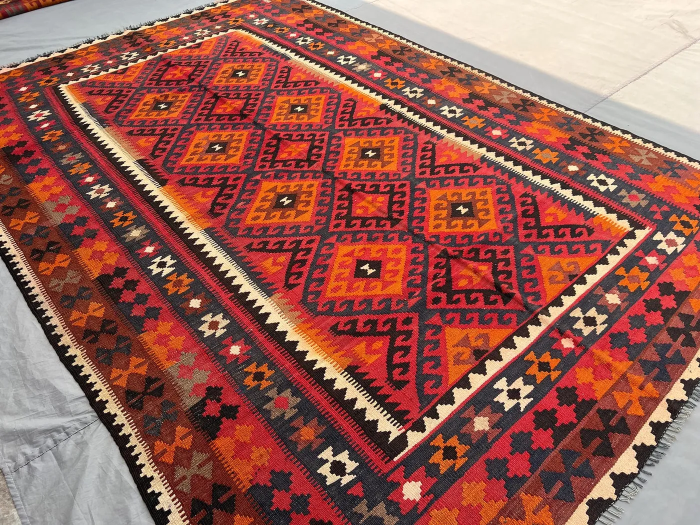 7x10 Antique Afghan Kilim Rug – Handwoven Flat Weave Tribal Carpet, Colorful Geometric Pattern, Bohemian Vintage Rug Decor | Bedroom Rug